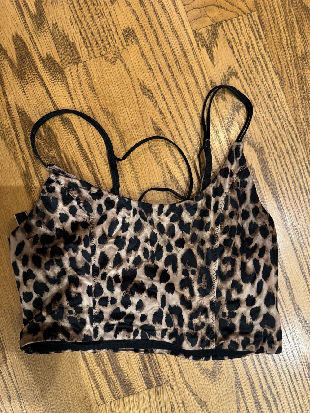 Victoria's Secret Leopard Strappy Satin Sports Bra - Brown & Black sz M